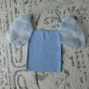 ZARA sheer puff sleeve periwinkle top